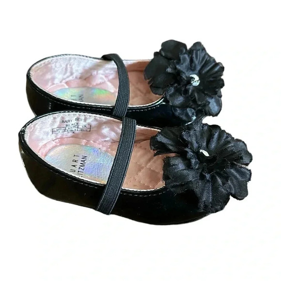 Stuart Weitzman Black Flower Mary Jane Baby Bud Shoes Size 3 - Picture 1 of 5